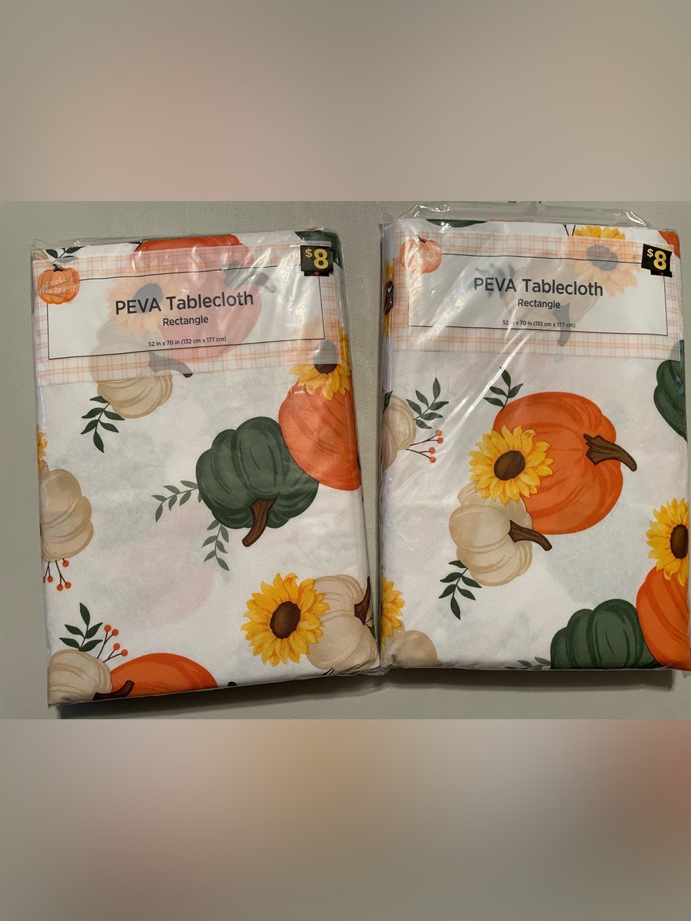 PEVA Autumn Fall Thanksgiving Pumpkin & Sunflower Tablecloth Bundle x2 New